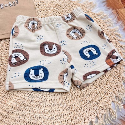 Conj. Camiseta Can You Roar? e Bermuda Leões - Bege